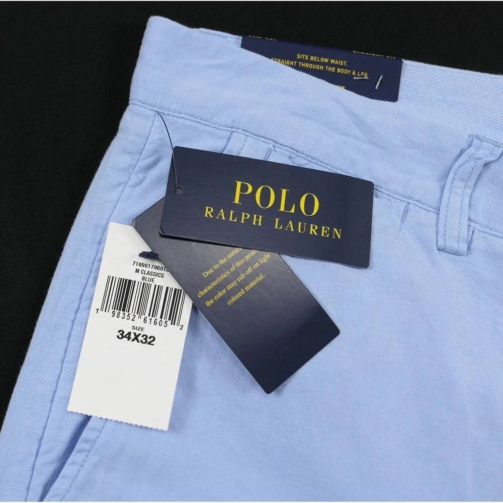 Polo Ralph Lauren Mens Light Blue Linen Cotton Straight Fit Pants 37 x31 NWT